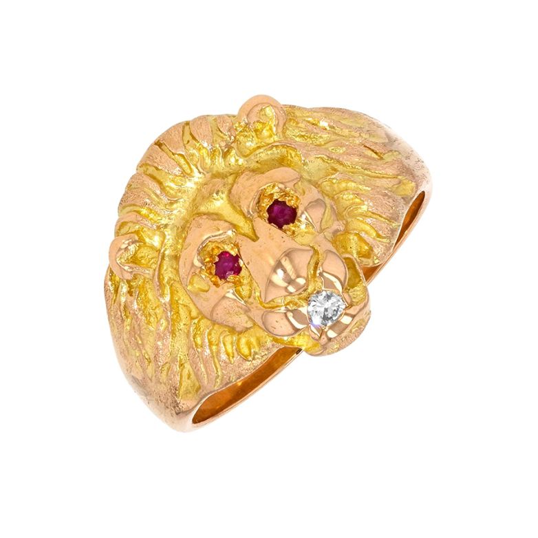 Bague vintage félin rubis 0.04 carat et diamants 0.05 carat or jaune 12.10g Comme neuf -  reconditionné disponible sur Gemme Les Bijoux